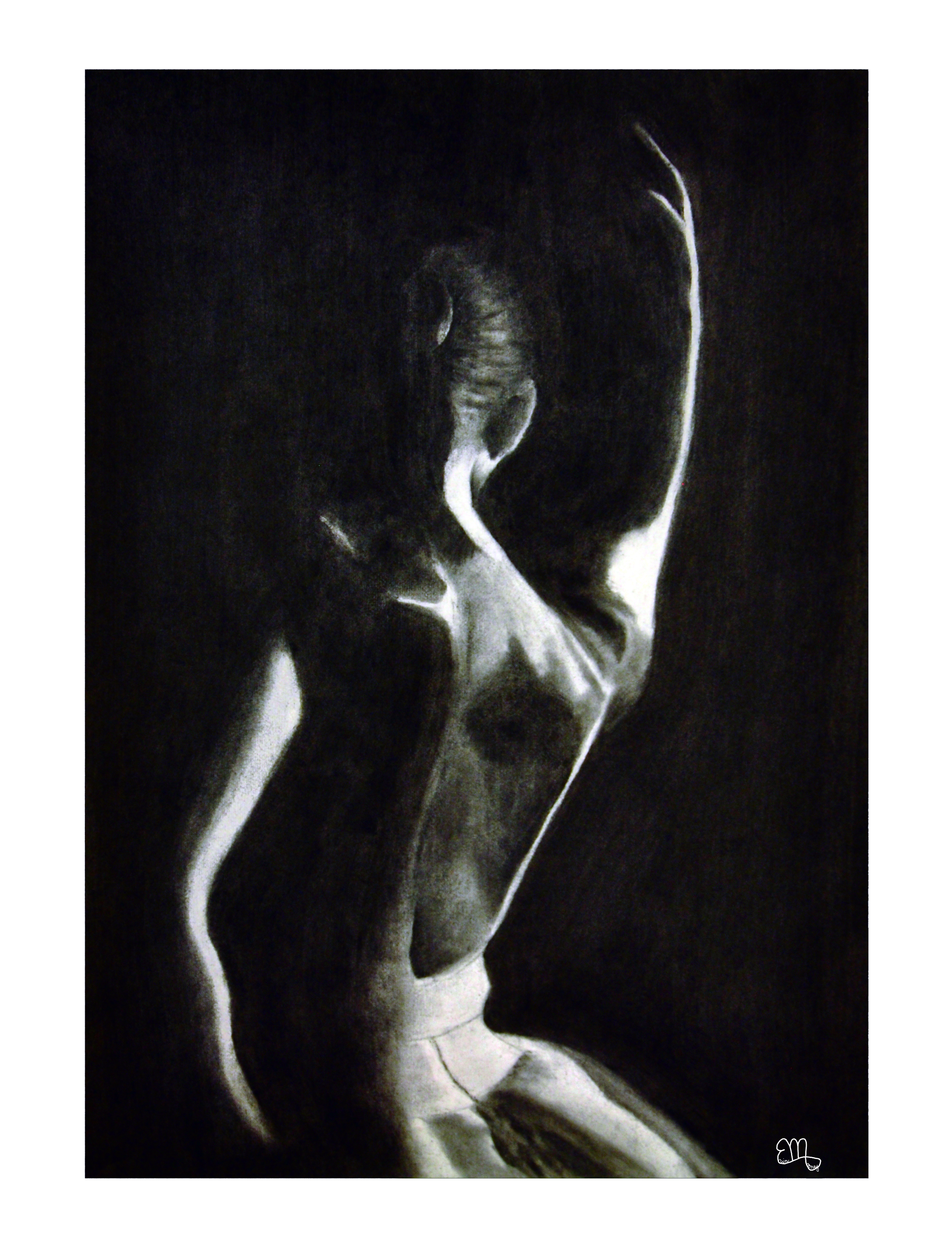 Ballerina Noir, a chiaroscuro charcoal piece